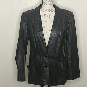 Sears 80s 90s Retro Button Front Leater Jacket With Pockets Black